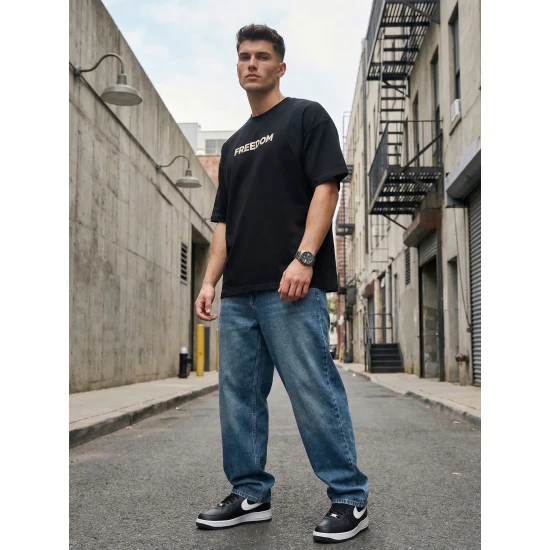 Vyriški juodi marškinėliai Freedom Marškinėliai su užrašais