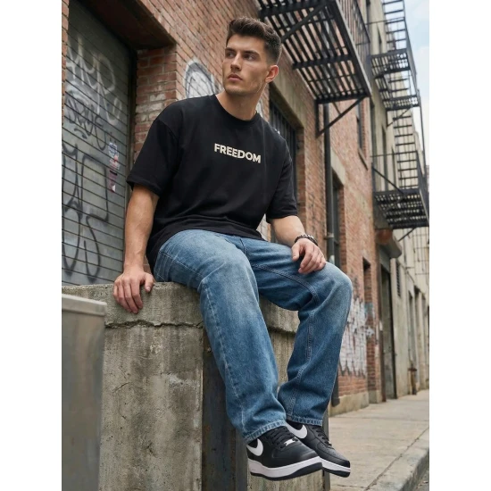 Vyriški juodi marškinėliai Freedom Marškinėliai su užrašais