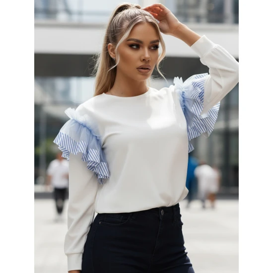 Moteriškas baltas džemperis Fancy Džemperiai be gobtuvo