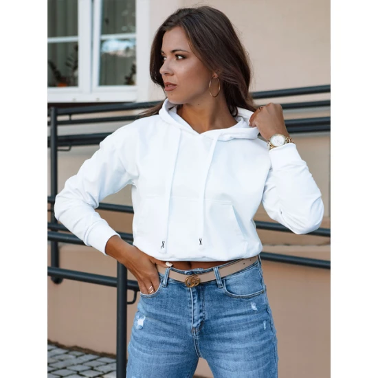 Moteriškas baltas džemperis su gobtuvu Trend