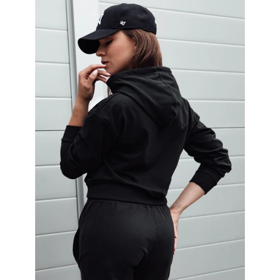 Moteriškas juodas džemperis su gobtuvu Trend