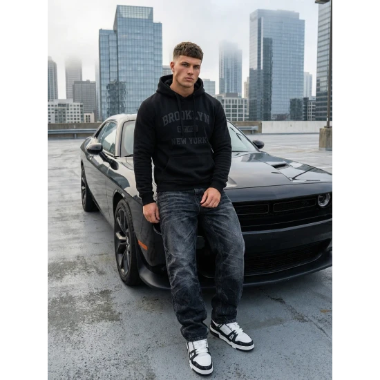 Juodas džemperis su gobtuvu Brooklyn Džemperiai su gobtuvu