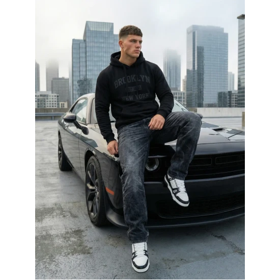 Juodas džemperis su gobtuvu Brooklyn Džemperiai su gobtuvu