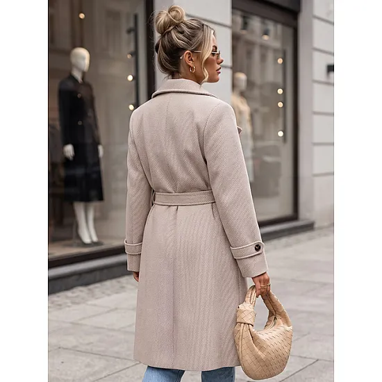 Moteriškas ilgas rusvas paltas su diržu Korel