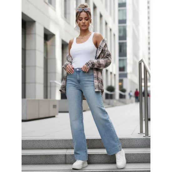 Moteriški mėlyni džinsai Emi Džinsai ir Jogeriai