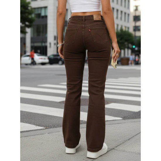 Moteriški rudos spalvos aukštu liemeniu džinsai Lind Džinsai ir Kelnės