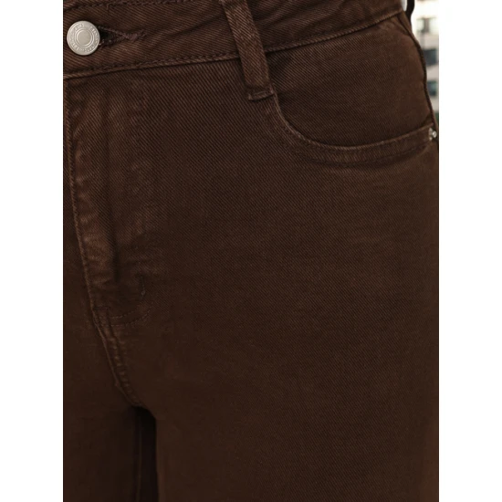 Moteriški rudos spalvos aukštu liemeniu džinsai Lind Džinsai ir Kelnės