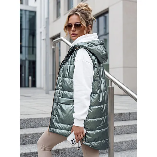 Sieviešu zaļa spīdīga veste Jess Sieviešu vestes