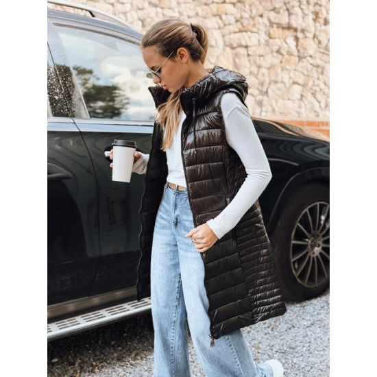 Moteriška juoda liemenė su gobtuvu Warm