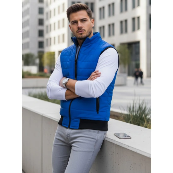 Dygsniuota vyriška mėlyna liemenė Lider Liemenės