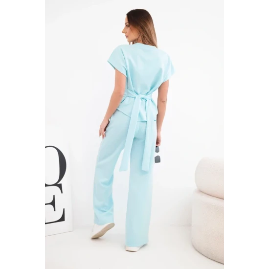 Moteriškas mėtinis komplektas plačiomis kelnėmis Floren Moteriški komplektai