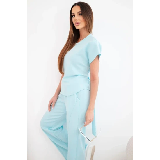 Moteriškas mėtinis komplektas plačiomis kelnėmis Floren Moteriški komplektai