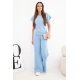 Moteriškas mėlynas komplektas plačiomis kelnėmis Floren