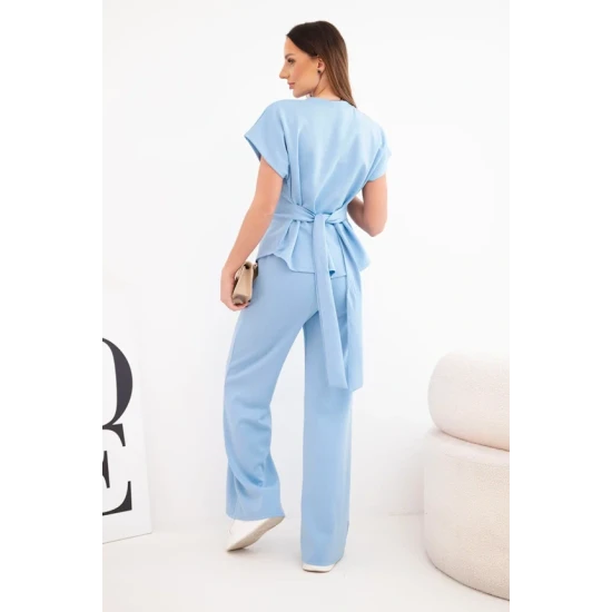 Moteriškas mėlynas komplektas plačiomis kelnėmis Floren Moteriški komplektai