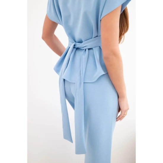 Moteriškas mėlynas komplektas plačiomis kelnėmis Floren Moteriški komplektai