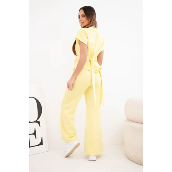 Moteriškas geltonas komplektas plačiomis kelnėmis Floren Moteriški komplektai