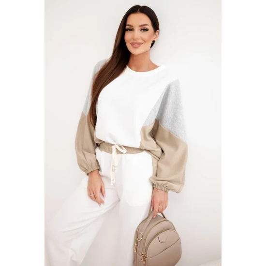 Moteriškas dviejų spalvų laisvalaikio komplektas su tamsiai rusvu intarpu Gabi Moteriški komplektai