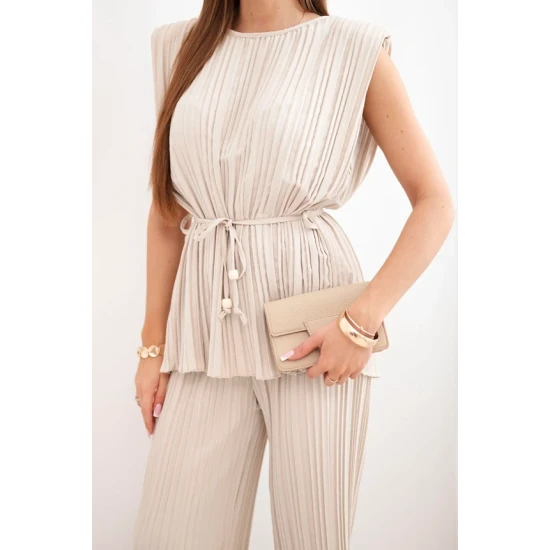 Moteriškas rusvas klostuotas komplektas Nici Moteriški komplektai