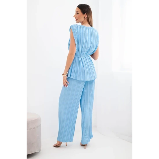 Moteriškas šviesiai mėlynas klostuotas komplektas Nici Moteriški komplektai