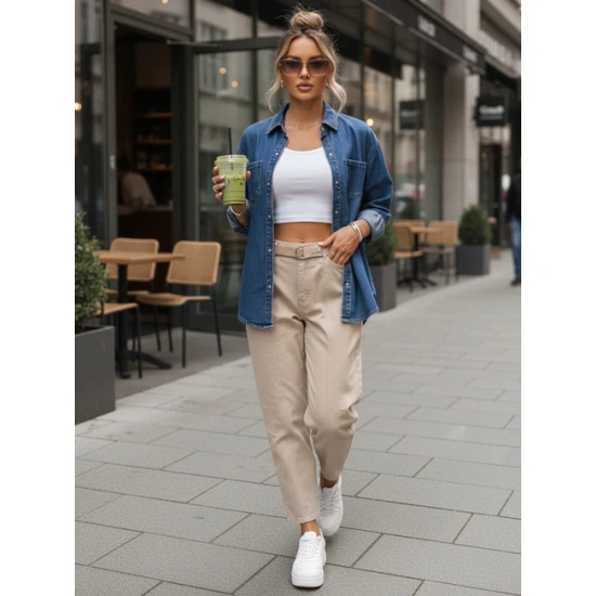 Moteriški mėlyni marškiniai Overllo Moteriški marškiniai