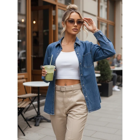 Moteriški mėlyni marškiniai Overllo Moteriški marškiniai