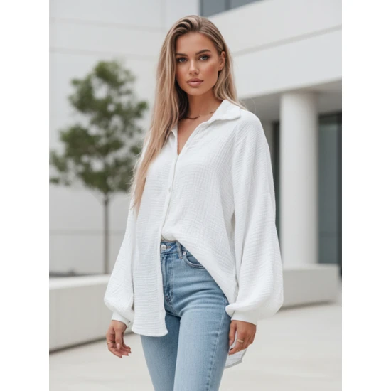 Moteriški muslino balti marškiniai Musline Moteriški marškiniai