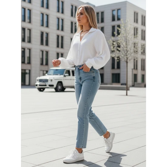 Moteriški muslino balti marškiniai Musline Moteriški marškiniai