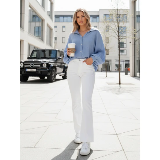 Moteriški muslino mėlyni marškiniai Musline Moteriški marškiniai