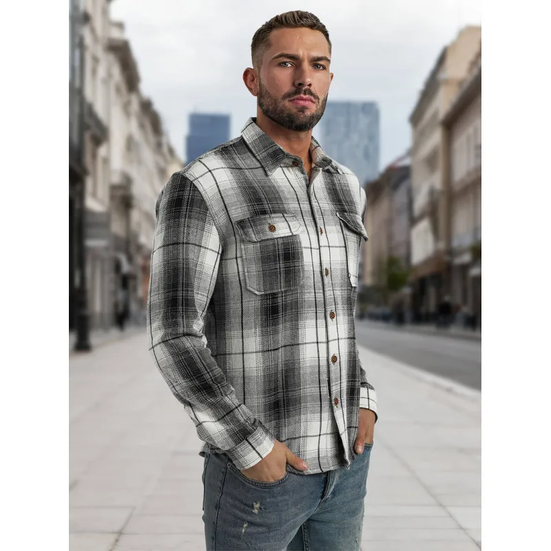 Vyriški juodi/balti flaneliniai marškiniai Cory Marškiniai
