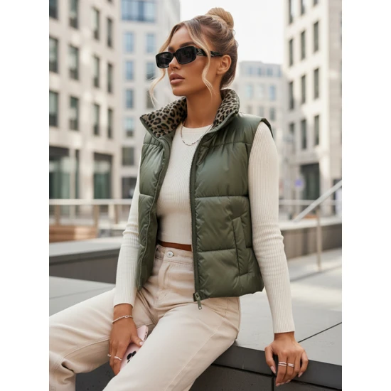 Moteriška žalia dvipusė liemenė Puff Moteriškos liemenės