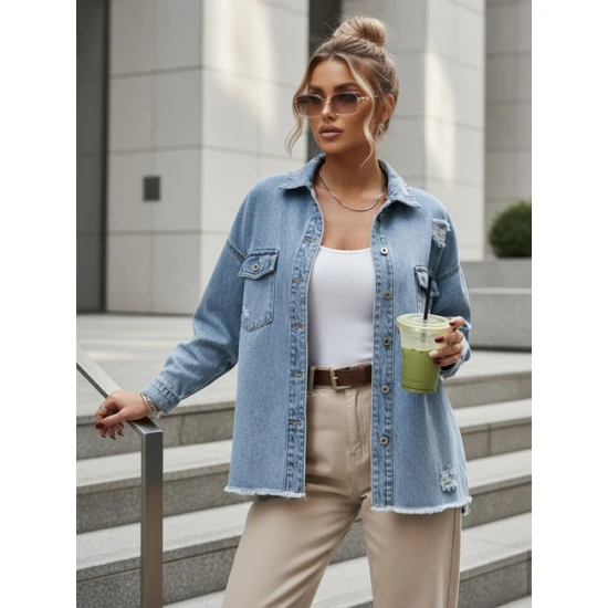 Moteriška mėlyna džinsinė striukė Tona Moteriškos striukės