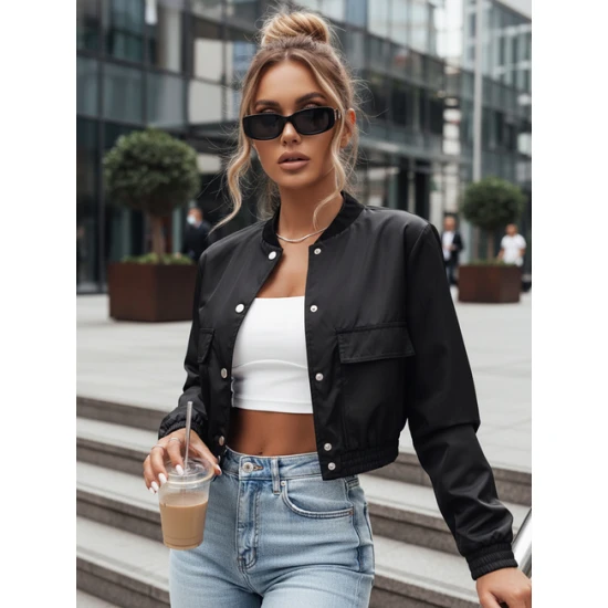 Moteriška pereinamojo sezono juoda bomber striukė Keli Moteriškos striukės