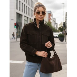 Moteriška šokoladinės spalvos zomšinė bomber striukė Silin