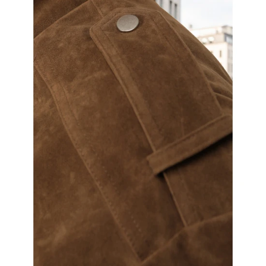 Moteriška tamsiai rudos spalvos zomšinė bomber striukė Silin Moteriškos striukės