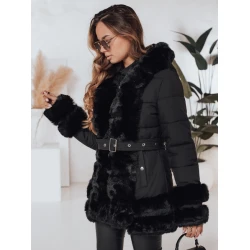 Moteriška juoda striukė su kailiu City