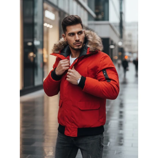 Bomber stiliaus žieminė raudona vyriška striukė Lemor JS/201901