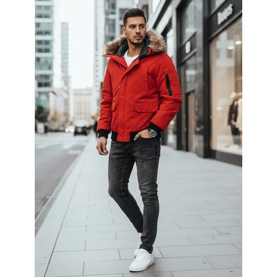 Bomber stiliaus žieminė raudona vyriška striukė Lemor JS/201901