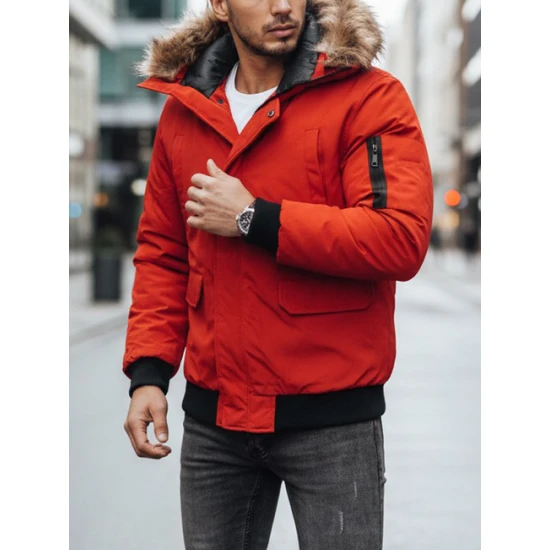 Bomber stiliaus žieminė raudona vyriška striukė Lemor JS/201901