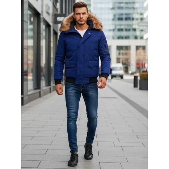 Bomber stiliaus žieminė tamsiai mėlyna vyriška striukė Lemor JS/201901