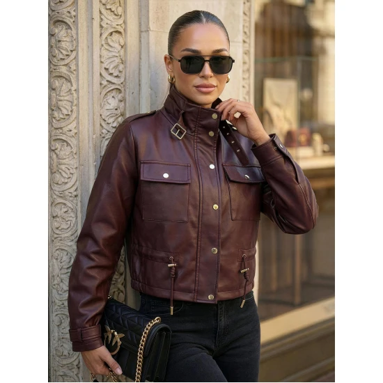 Moteriška bordo odinė striukė Elan Moteriškos striukės