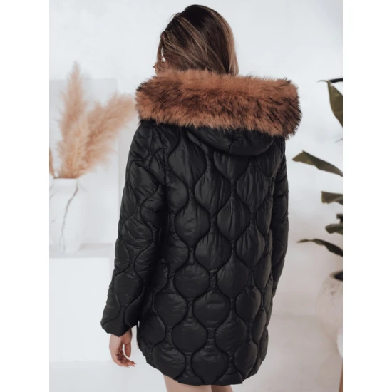 Moteriška juoda žieminė striukė su rudu kailiuku Lumor