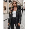 Moteriška juoda žieminė striukė su juodu kailiuku Lumor