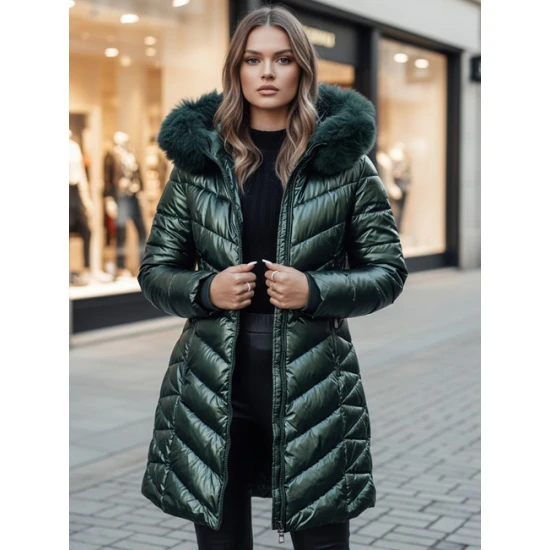 Moteriška dygsniuota žalia striukė Bela