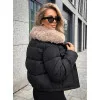 Reine Women's Black Winter Jacket with Fur Trim