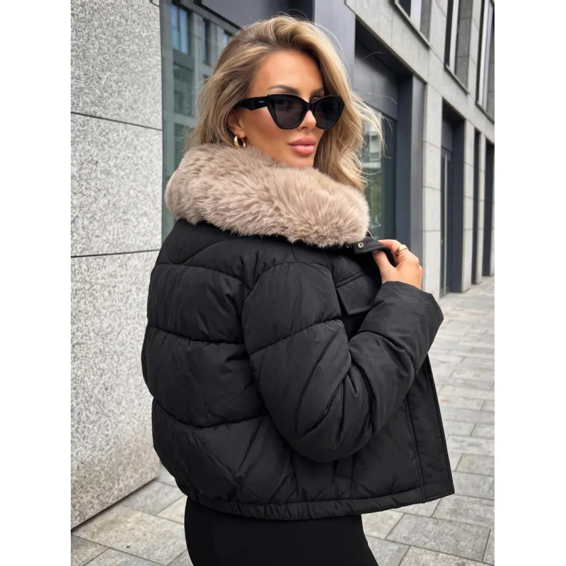 Reine Women's Black Winter Jacket with Fur Trim