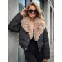 Reine Women's Black Winter Jacket with Fur Trim