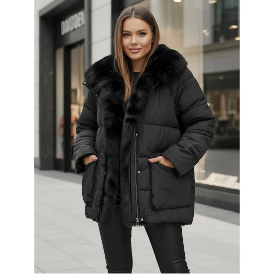 Moteriška juoda striukė su kailiu Sora Moteriškos striukės