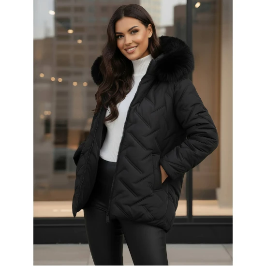 Moteriška juoda žieminė striukė su gobtuvu Levi Moteriškos striukės