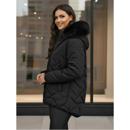 Moteriška juoda žieminė striukė su gobtuvu Levi Moteriškos striukės