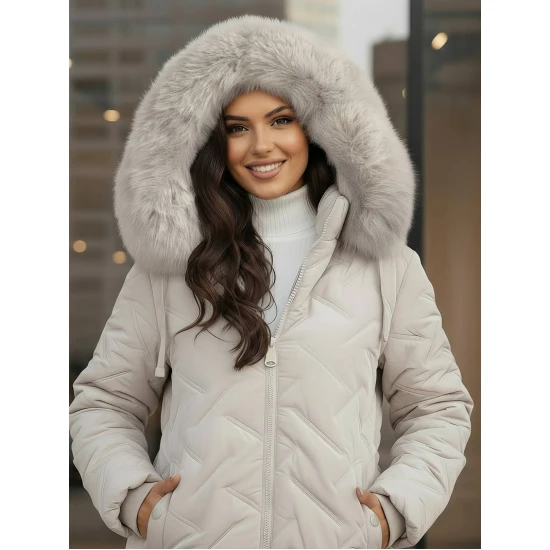 Moteriška šviesiai pilka žieminė striukė su gobtuvu Levi Moteriškos striukės